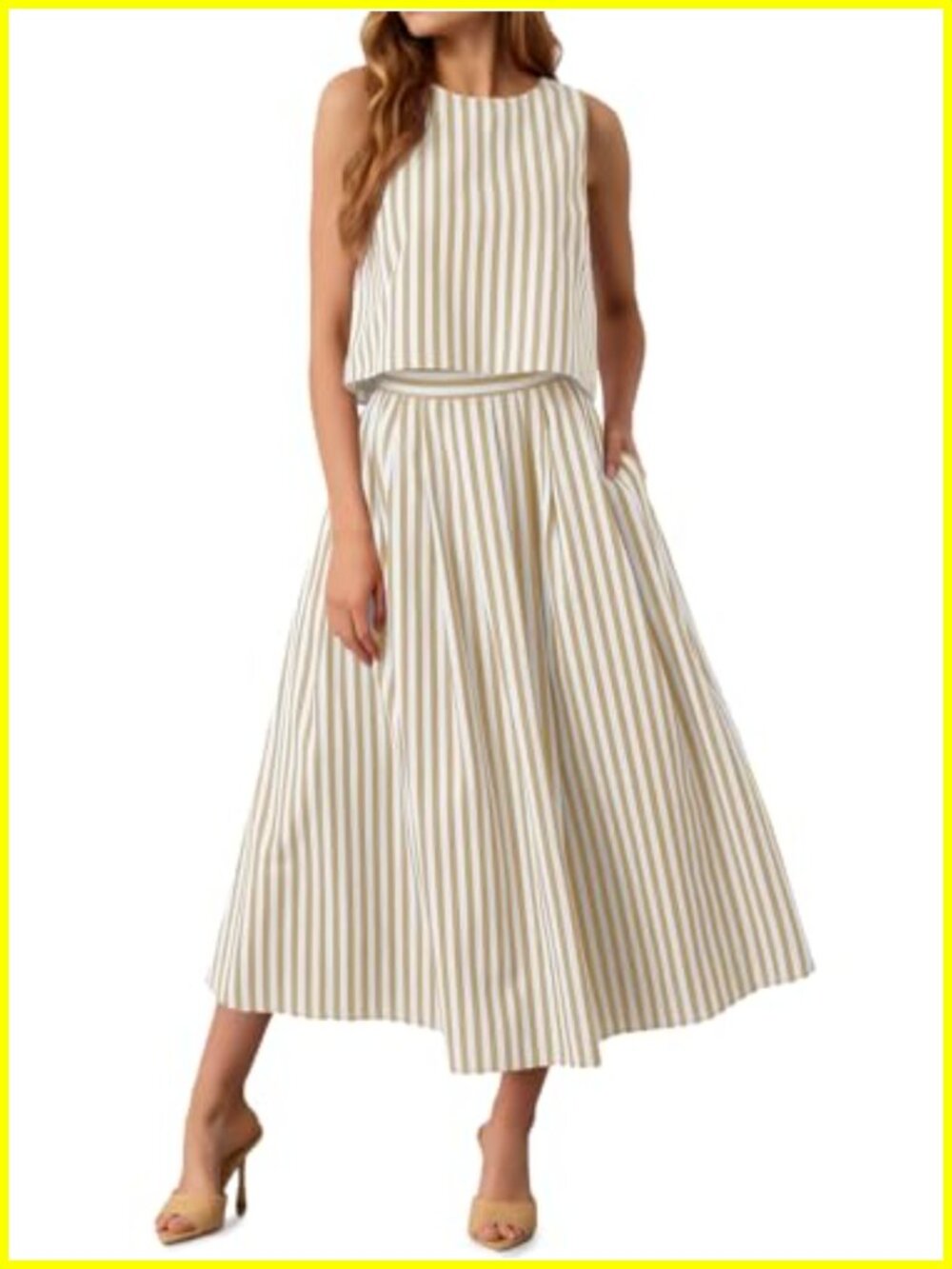 2 Pc Skirt Set Sleeveless Striped Midi Summer Vacation Outfit